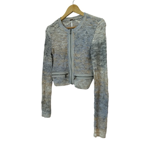 Free People Stylish Knit Pastel Zip-Up Cardigan Jacket, Size Medium - Picture 6 of 8